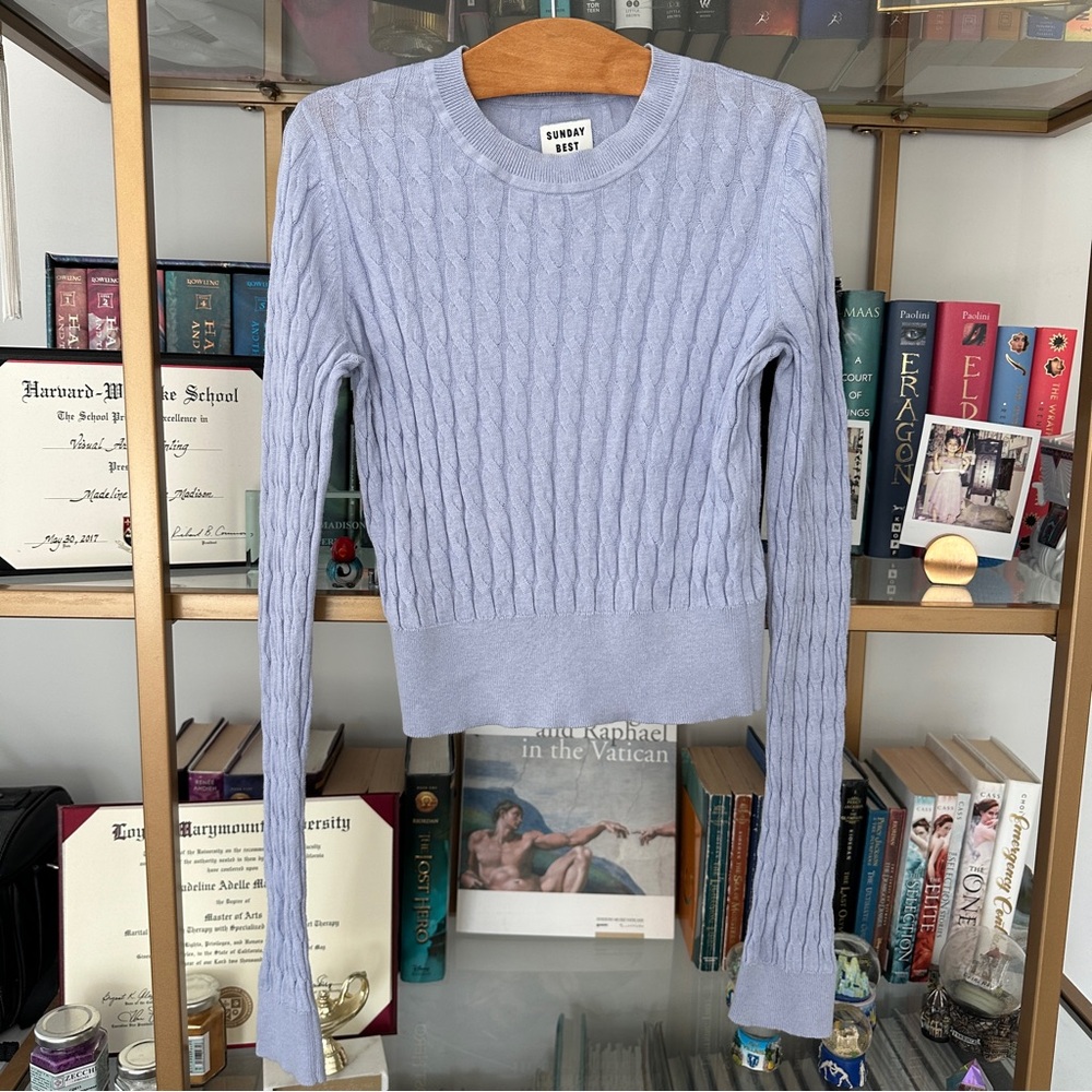 Aritzia Sunday Best Silk/Cotton/Cashmere Blend Sweater Top in Periwinkle Size XS